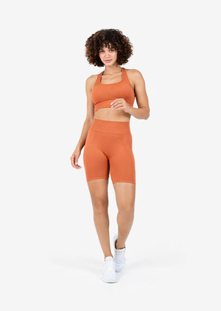 Seamless High-Waist Ribbed Biker Short in Sterling by Alo Yoga