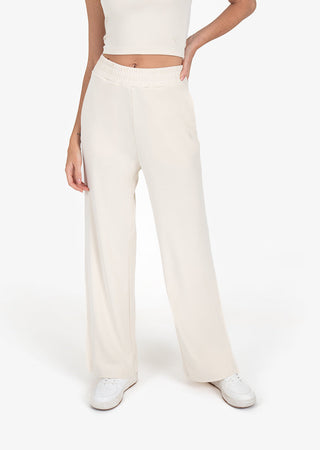 L'COUTURE Cloudsoft Rib Lounge Palazzo Pant Cream