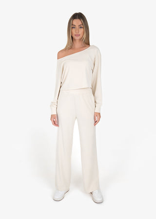 L'COUTURE Cloudsoft Rib Lounge Palazzo Pant Cream