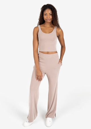 L'COUTURE Cloudsoft Rib Lounge Palazzo Pant Walnut