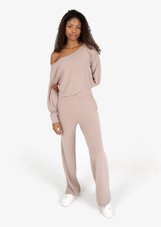 L'COUTURE Cloudsoft Rib Lounge Palazzo Pant Walnut