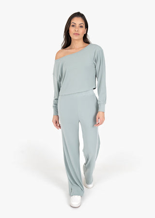 L'COUTURE Cloudsoft Rib Off the Shoulder Top Sage