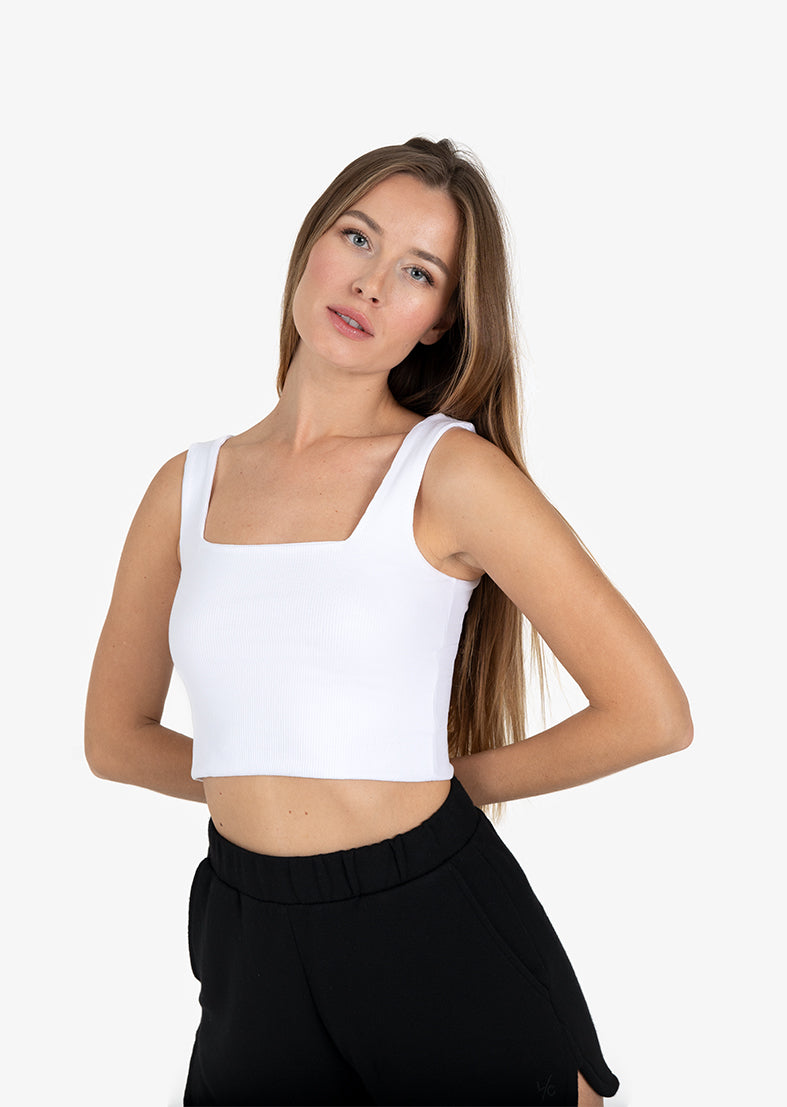 Elevate Ribbed Square Tank White – LC