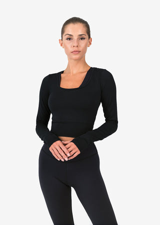 L'COUTURE Long Sleeve Tops Elevate Cropped Long Sleeve Top Black