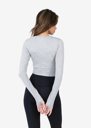 L'COUTURE Long Sleeve Tops Elevate Cropped Long Sleeve Top Grey Marl