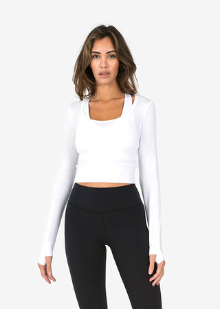 L'COUTURE Long Sleeve Tops Elevate Cropped Long Sleeve Top White