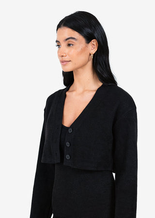 L'COUTURE Rib Knit Lounge Cropped Cardigan Black
