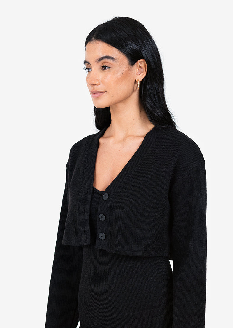 black short cardigan for dresses Classic Black Cropped Cardigan for Dresses S/M