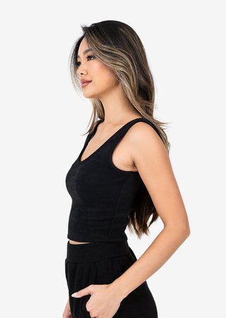 L'COUTURE Rib Knit Lounge Cropped Tank Black