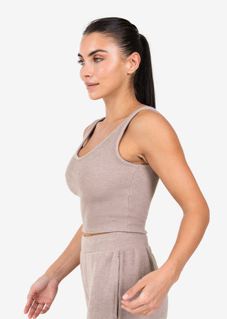 L'COUTURE Rib Knit Lounge Cropped Tank Taupe