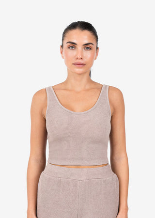 L'COUTURE Rib Knit Lounge Cropped Tank Taupe