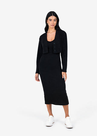 L'COUTURE Rib Knit Lounge Dress Black