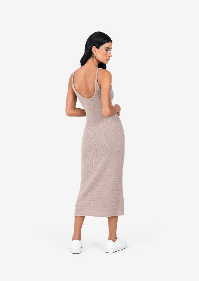 L'COUTURE Rib Knit Lounge Dress Taupe