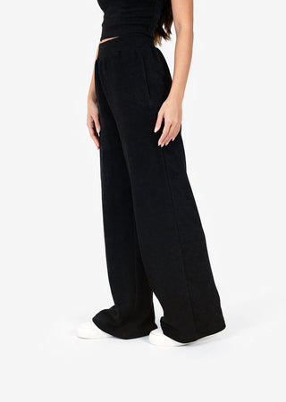 L'COUTURE Rib Knit Lounge Palazzo Pant Black