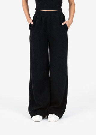 L'COUTURE Rib Knit Lounge Palazzo Pant Black