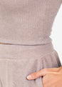 L'COUTURE Rib Knit Lounge Palazzo Pant Taupe
