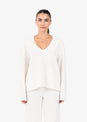 L'COUTURE Rib Knit Lounge V-Neck LS Top Oatmeal