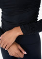 L'COUTURE Silk Ruched Long Sleeve Top Black