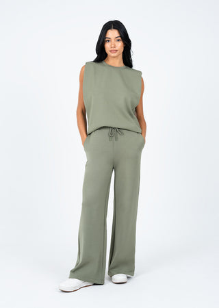 L'COUTURE Tees & Tanks All-Around Lounge Padded Shoulder Tee Khaki