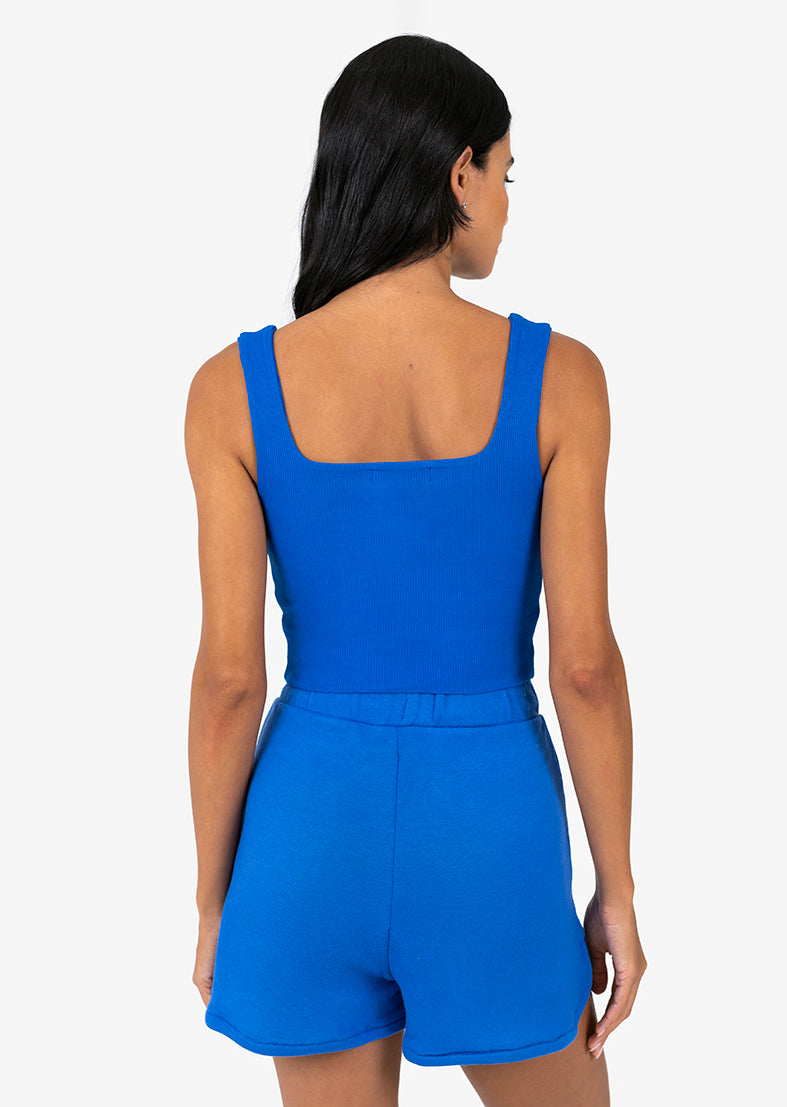 L'COUTURE Tees & Tanks Elevate Ribbed Square Tank Electric Blue