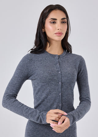 LC Blend Button Cardigan Women Merino Wool Blend Button Cardigan Grey Marl