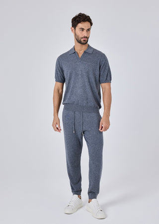 LC Blend Polo Top Mens Merino Wool Blend Polo Top Grey Marl