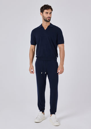 LC Blend Polo Top Mens Merino Wool Blend Polo Top  Navy