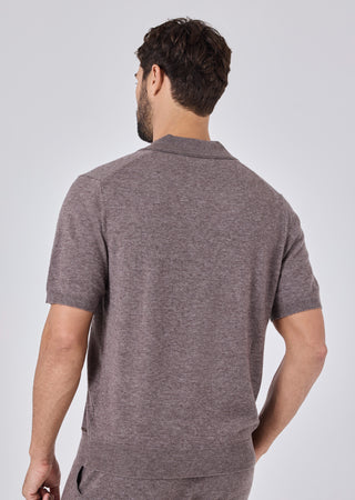 LC Blend Polo Top Mens Merino Wool Blend Polo Top Taupe Marl