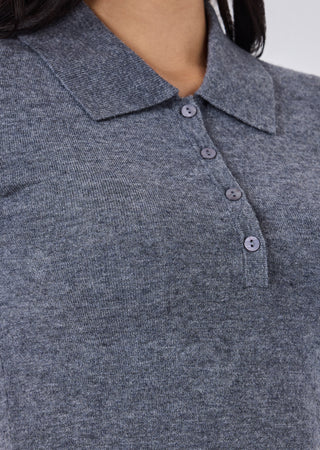 LC Blend Polo Top Women Merino Wool Blend Polo Top Grey Marl