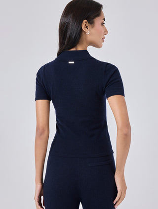 LC Blend Polo Top Women Merino Wool Blend Polo Top Navy