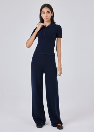 LC Blend Polo Top Women Merino Wool Blend Polo Top Navy