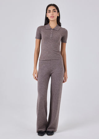 LC Blend Polo Top Women Merino Wool Blend Polo Top Taupe Marl