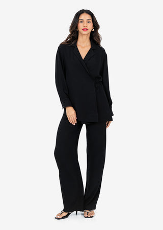 LC Plisse Wide Leg Pant Black