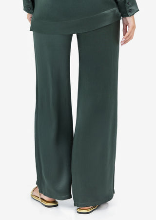 LC Plisse Wide Leg Pant Ivy Green Shiny