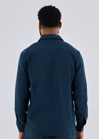 LC Shirt Men Linen Shirt Long Sleeve Dark Navy