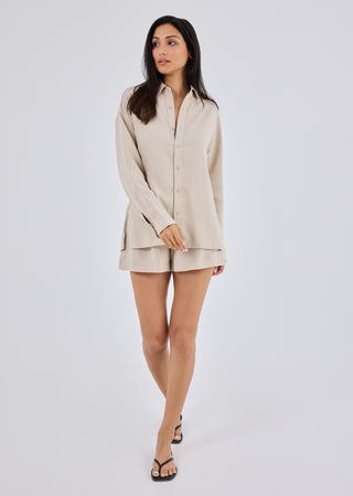 LC Shirt Women Linen Long Sleeve Shirt Light Beige