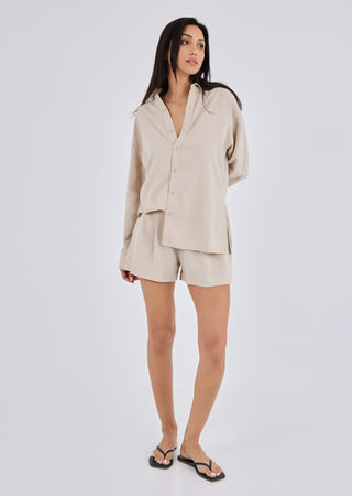 LC Short Women Linen Relaxed Short Light Beige