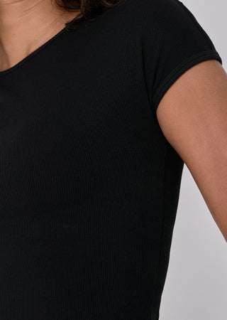 LC Tee Airjet Rib Cap Sleeve Top Black