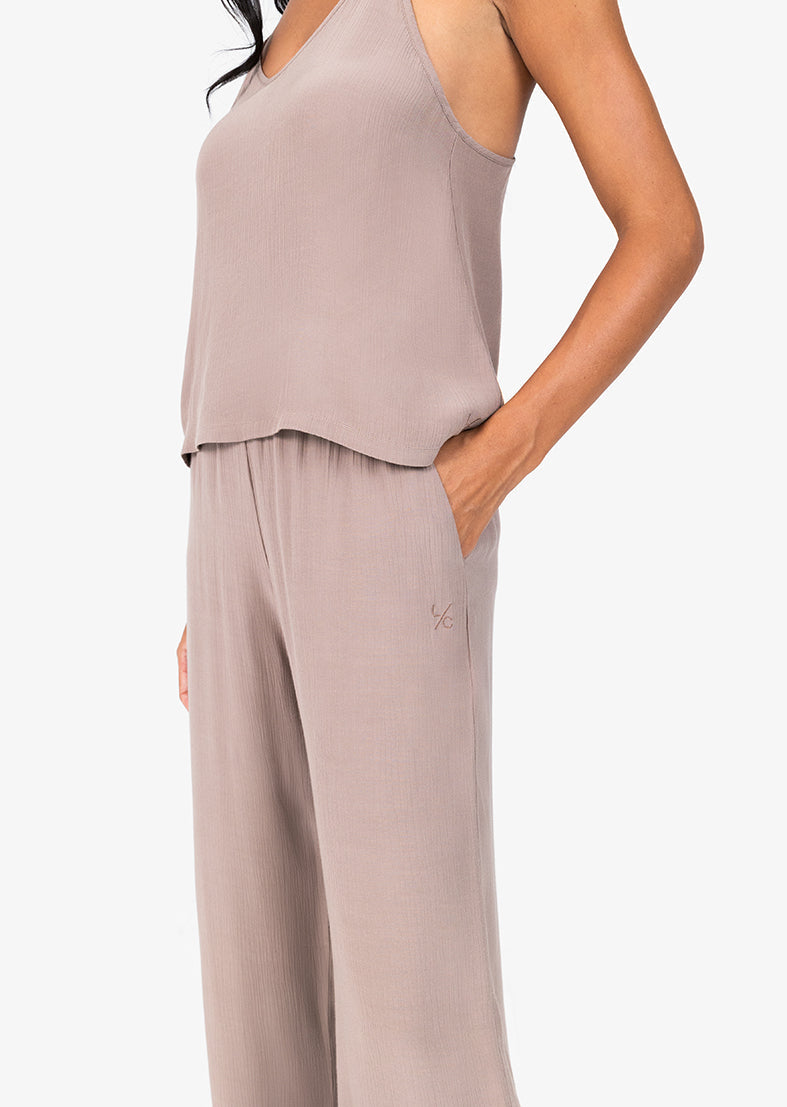 L'COUTURE Bottoms Embody Plisse Trouser Taupe