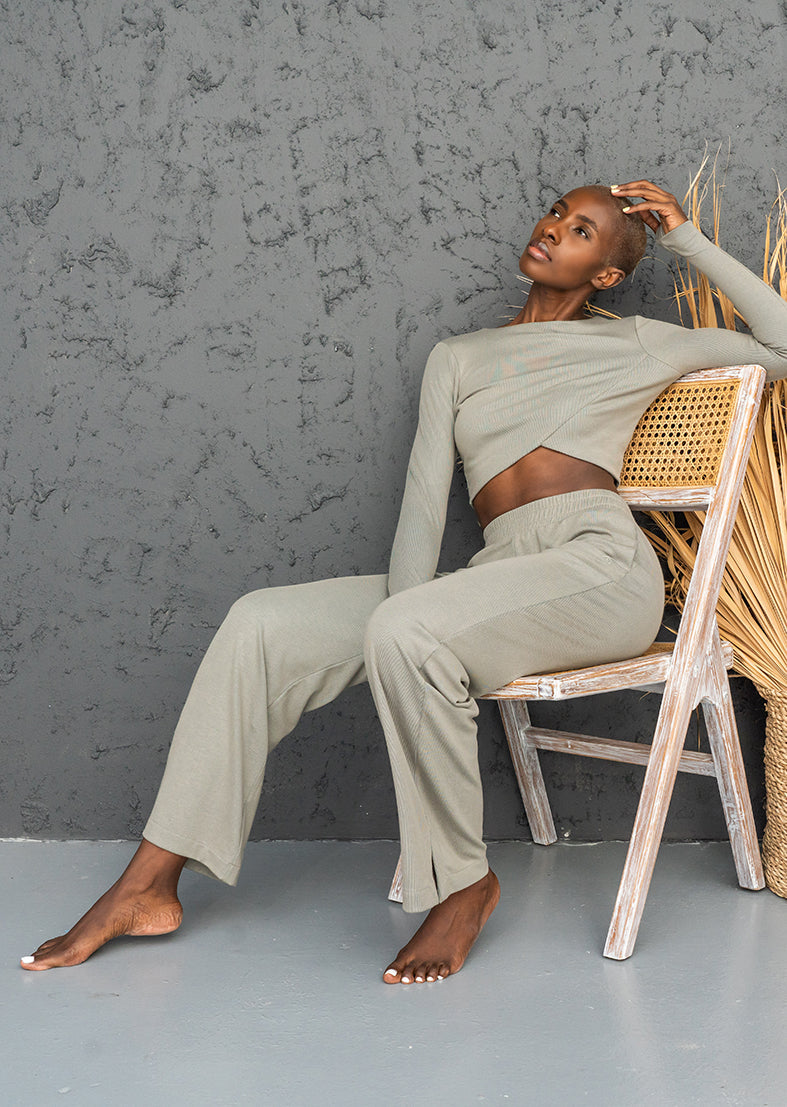 L'COUTURE Elevate Rib Long Sleeve Top Green