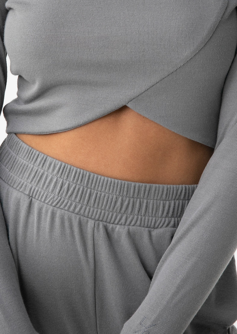 L'COUTURE Elevate Rib Long Sleeve Top Grey