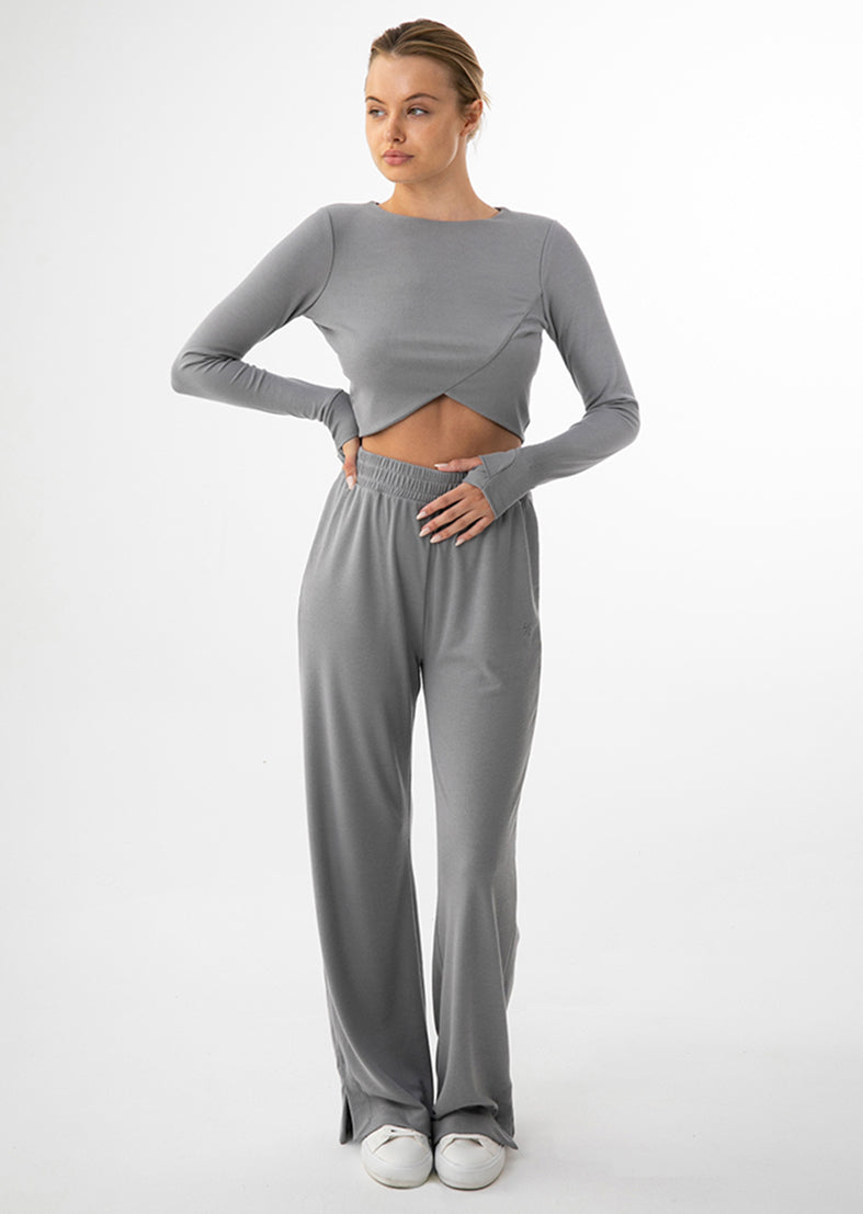 L'COUTURE Elevate Rib Long Sleeve Top Grey