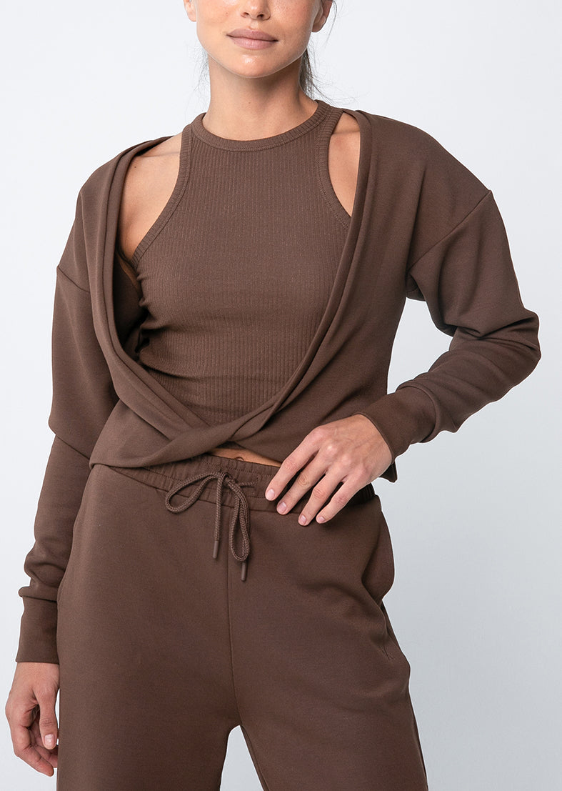 L'COUTURE Long Sleeve Tops All-Around Lounge Long Sleeve Reversible Top Chocolate