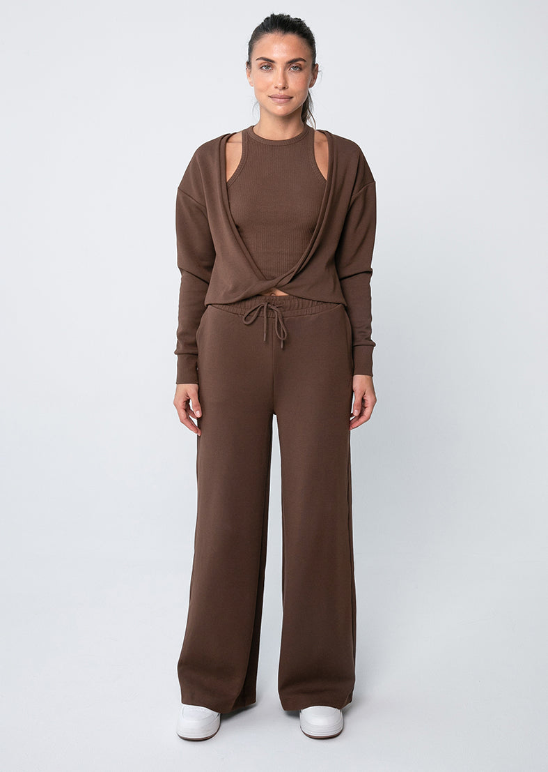 L'COUTURE Long Sleeve Tops All-Around Lounge Long Sleeve Reversible Top Chocolate