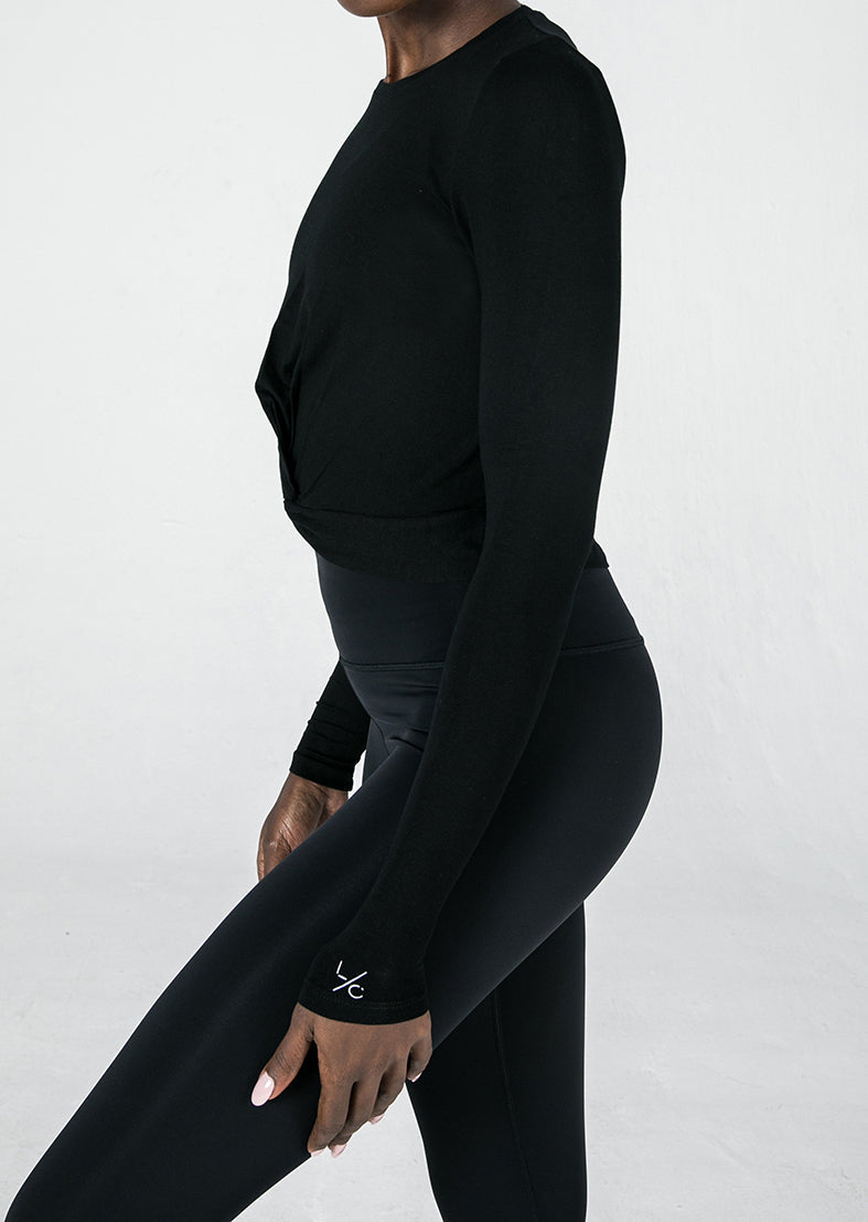 L'COUTURE Long Sleeve Tops Elevate Long Sleeve Knot Top Black