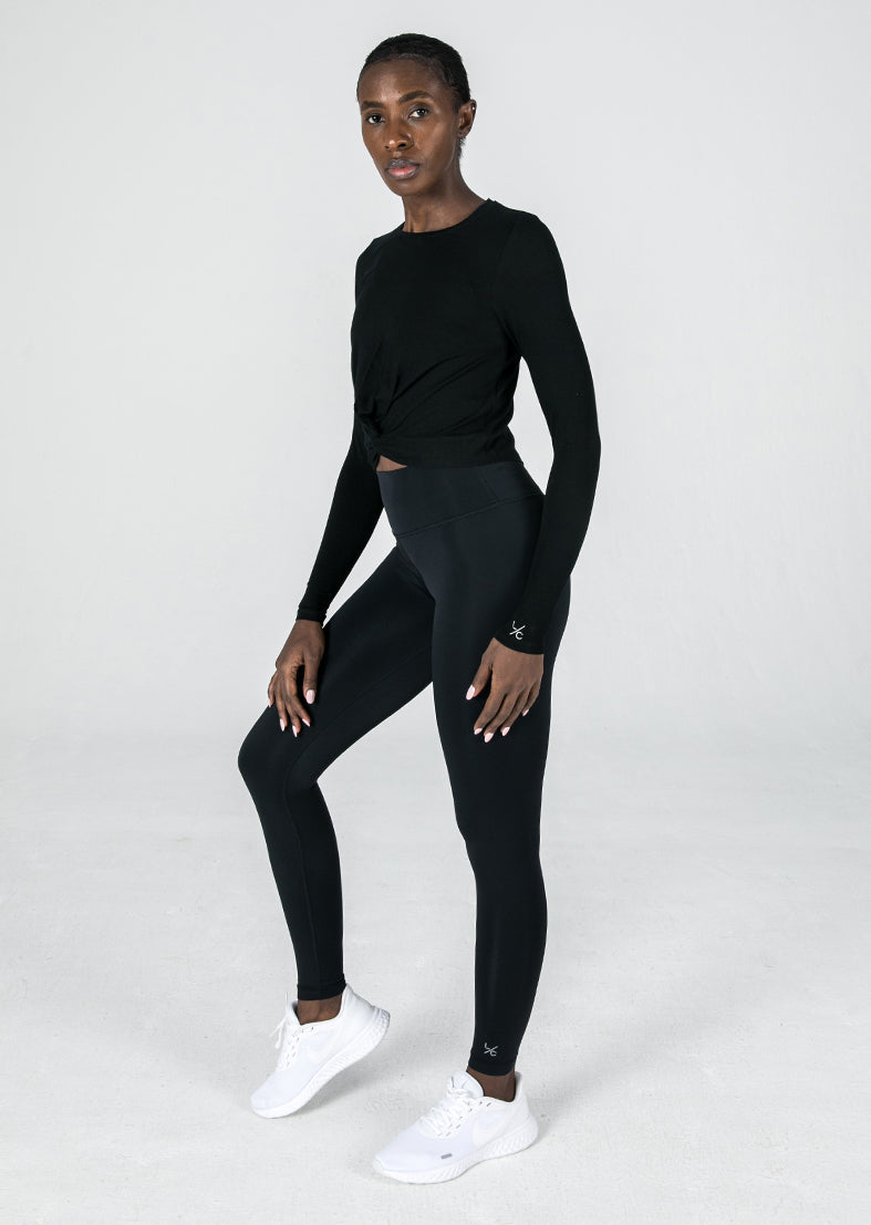 L'COUTURE Long Sleeve Tops Elevate Long Sleeve Knot Top Black