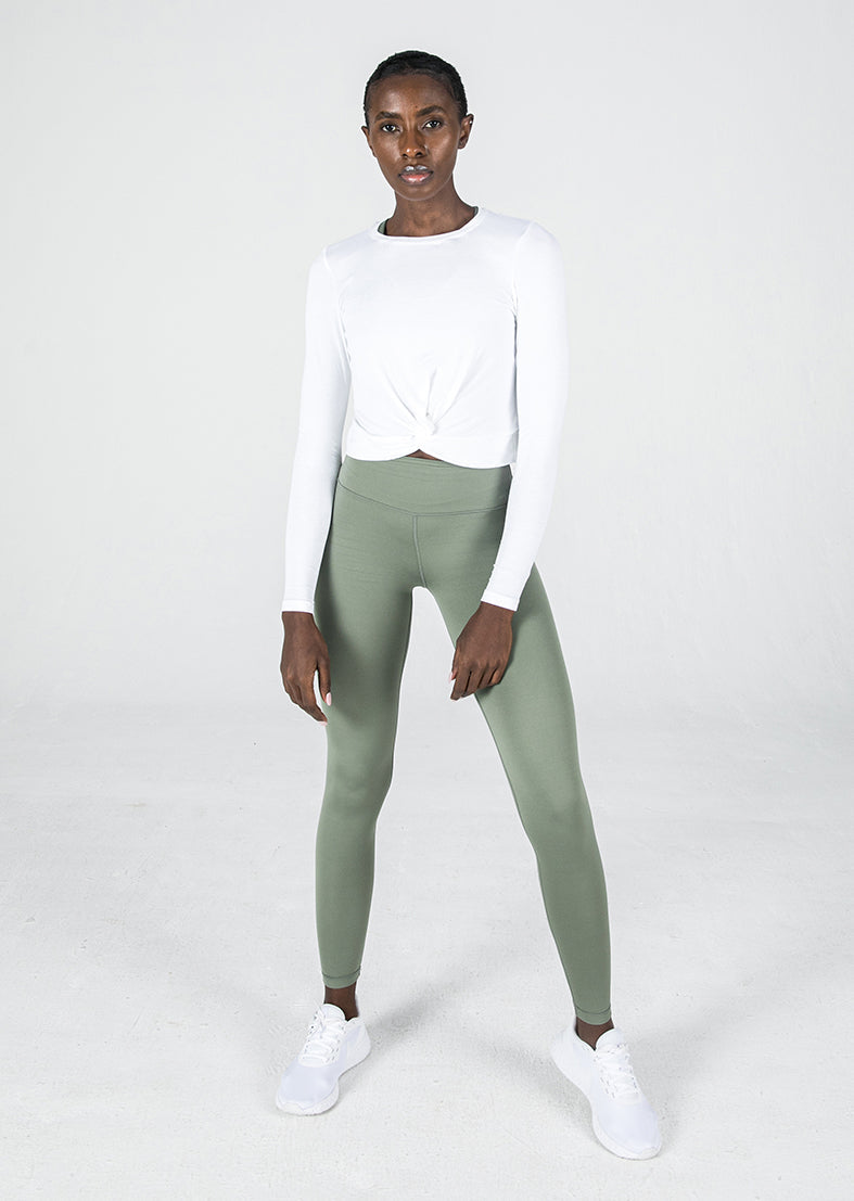 L'COUTURE Long Sleeve Tops Elevate Long Sleeve Knot Top White