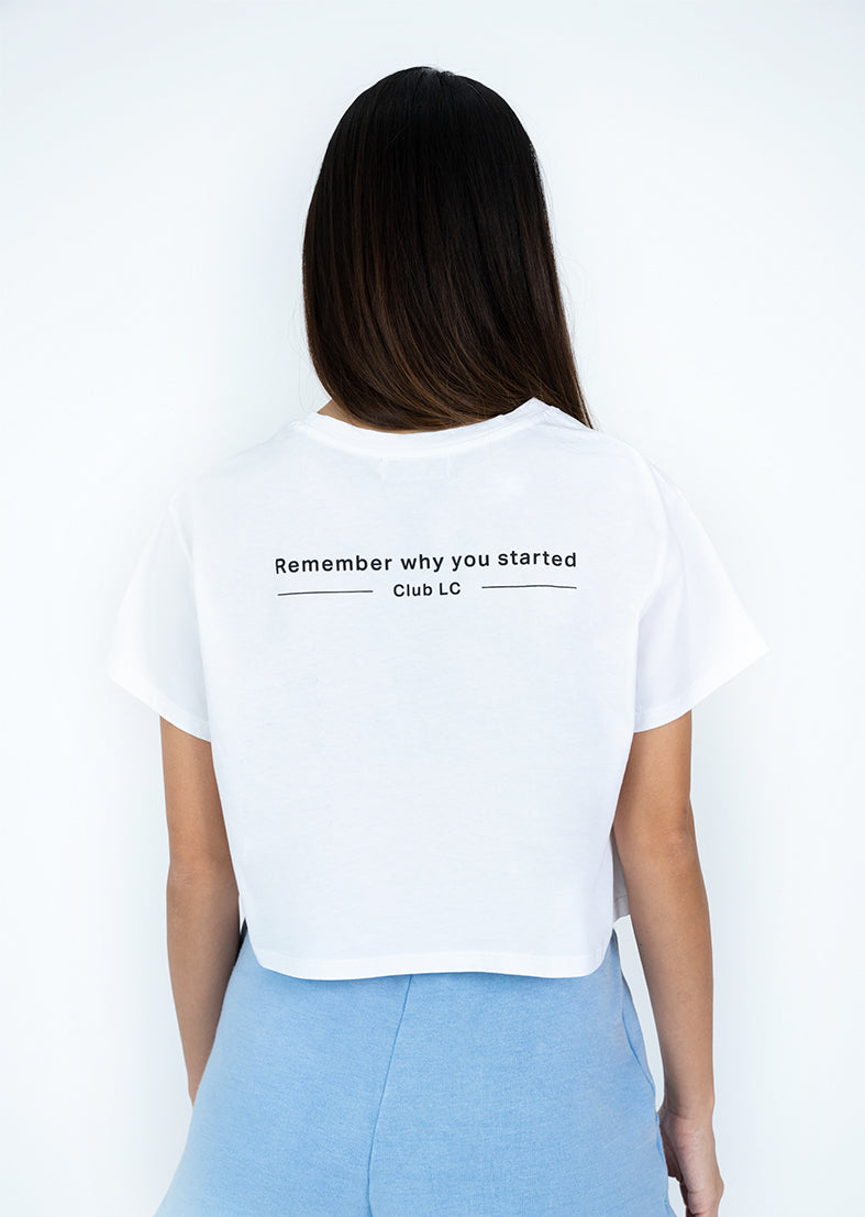 L'COUTURE Tees & Tanks Club LC Slogan Crop Tee White